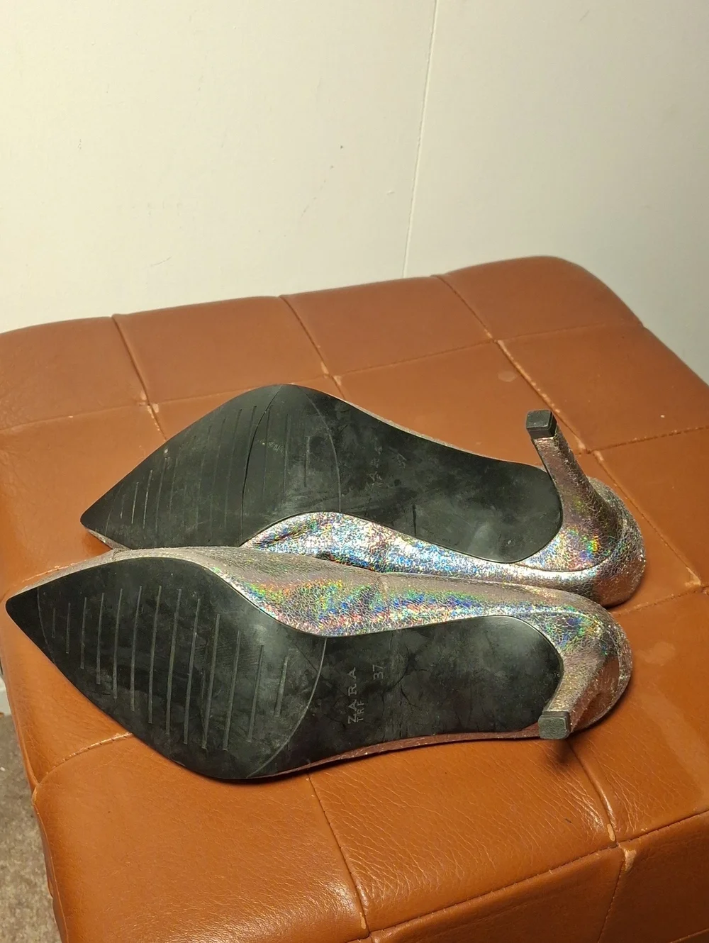 Zara Metallic Iridescent Pointed-Toe Pumps - Silver